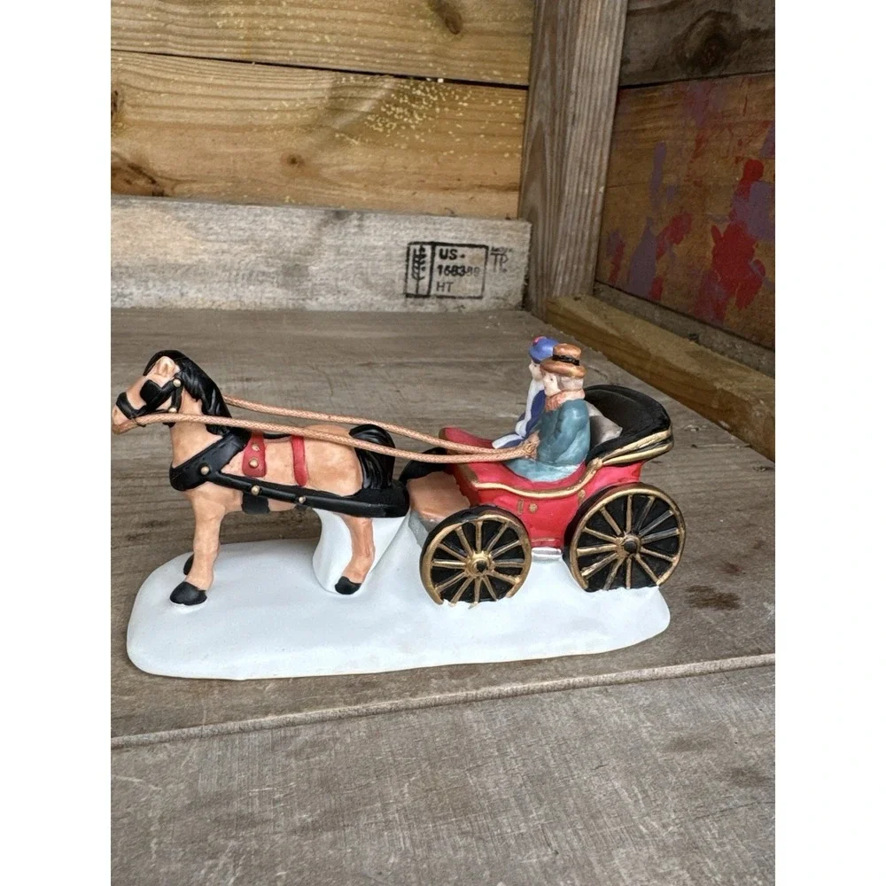 Carriage Ride‎ Figurine, Vintage 1996, Horse Drawn, Christmas Village Decoration